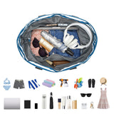 Large Foldable Sandproof Beach Tote Bag with Zipper Shoulder Bag Blue