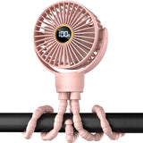 Portable Octopus Stroller Fan with Digital Display and 3 Adjustable Speeds Pink