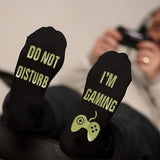 Funny Men Socks with Do Not Disturb I Am Gaming Text Yellow