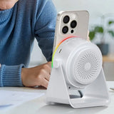 4 in 1 Wireless Induction Speaker Bluetooth Speaker with 360 Adjustable Phone Holder - White
