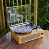 Portable Retro Bluetooth Vinyl Record Player with Built-in Speakers Light Brown