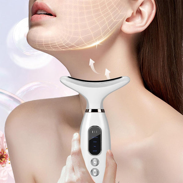 Facial Massager for Face and Neck with LED and Vibration Milky White