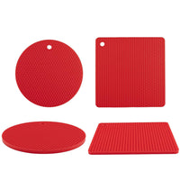 4Pcs Multipurpose Silicone Trivet Mats Heat Resistant Pot Holder Pads for Kitchen Red