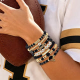 7 Piece Football Clay Bead Bracelet Stack Set Elastic Black
