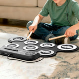 Electric Portable Roll-Up Drum Toy Set with Sticks Practice Pad White with Print