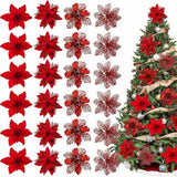 24Pcs Artificial Flowers Christmas Tree Ornaments for Wreath Fireplace Stairs Decor Red
