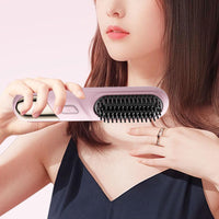 Cordless Hair Straightener Brush Portable Heating Hair Straightening Comb Pink