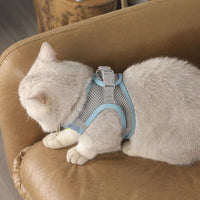Pet Cat Harness and Leash Set Breathable Vest with Reflective Strip for Kitten Walking Traveling Blue