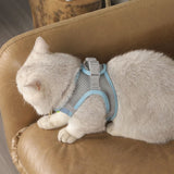 Pet Cat Harness and Leash Set Breathable Vest with Reflective Strip for Kitten Walking Traveling Blue
