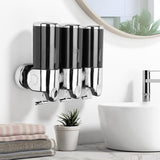 3-Chamber Shower Soap Dispenser Wall-Mounted Shampoo and Conditioner Dispenser with Visible Window Black