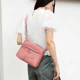 Multi-Pocket Crossbody Bag for Women Water Resisant Shoulder Bag Messenger Bag Casual Nylon Purse Handbag Pink