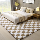 Modern Checkered Style Plush Rug Soft Area Rug for Bedroom Living Room Home Office Khaki