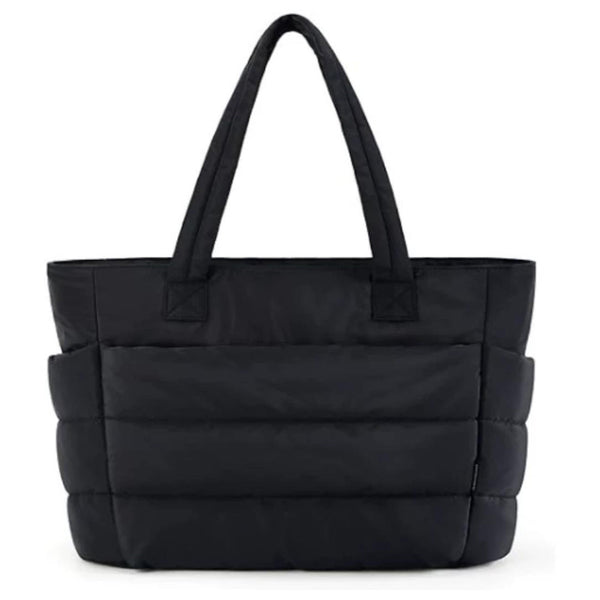 Puffer Tote Bag Quilted Puffy Handbag Lightweight Satchel Bag Black