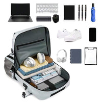Large Travel Backpack Water Resistant Laptop Backpack Camping Rucksack With Separate Shoe Pocket Grey