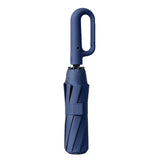 Automatic 10-Rib Folding Umbrella with Carabiner Handle Windproof Blue