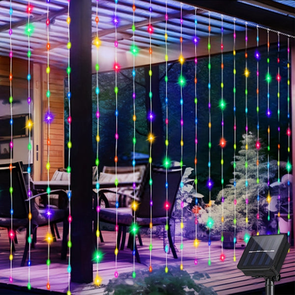 Solar Fairy Curtain Lights – Christmas Hanging String Lights for Window Backdrop Multicolor