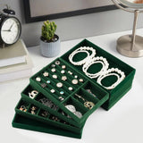 4pcs Stackable Jewelry Organizer Boxes Set for Earrings Rings Necklaces Bracelets Green