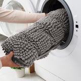 Stripe Style Chenille Bath Mat Non Slip Bath Runner Floor Mat Light Gray
