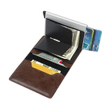 RFID Blocking Wallet PU Leather Credit Card Holder for Men Coffee