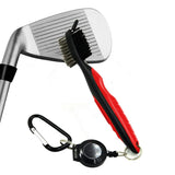 Dual Sided Golf Club Groove Cleaner Brush Tool with Retractable Carabiner - Red