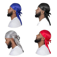 4Pcs Set Polyester Durags for Men Women Extra Long Tails Cap Wraps