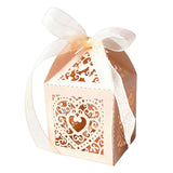 50 PCS Laser Cut Pearl Paper Candy Favor Boxes with Ribbons Beige