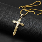 Crucifix Pendant Necklace Titanium Steel Unisex Chain - Gold