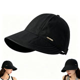Wide Brim Sun Hat for Women Sun Hat with Ponytail Opening Foldable Adjustable Outdoor Hat for Beach Hiking Travel Black