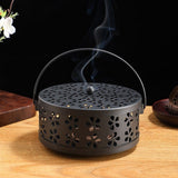 2PCS 14cm Metal Mosquito Coil and Incense Holder with Lid Floral Cutout Design Blue And Black
