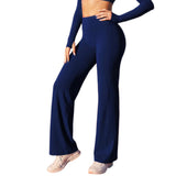 High-Waist Micro Flare Straight Leg Yoga Pants for Workout Blue