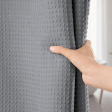 Water Resistant Waffle Shower Curtain with 12 Rustproof Metal Rings Gray