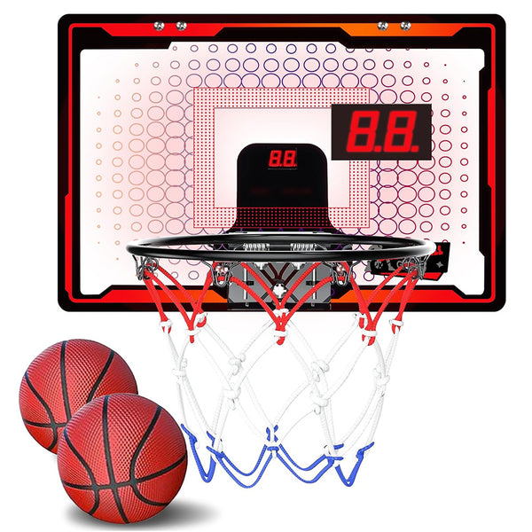 Indoor Lighted Basketball Hoop Mini Over The Door Basketball Hoops with 2 Basketball for Kids Red