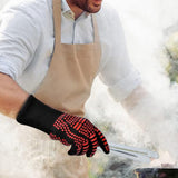 Double Sided Silicone BBQ Gloves Heat Resistant Non Slip Oven Mitts Red