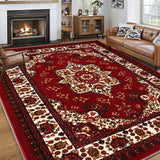 Vintage Persian Style Carpet Soft Area Rug Floor Mat for Bedroom Kitchen Entryway Living Room Red