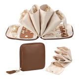 PU Leather Jewelry Organizer Bag Multi Compartment for Travel with Velvet Brown