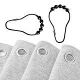 Shower Curtain Linen Textured with Hooks Wavy Edge Washable Waterproof Silver