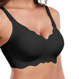 Women Bras No Underwire Scalloped Push Up Soft Tshirt Bra Black