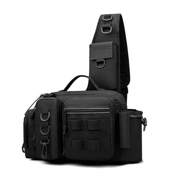 Fishing Tackle Storage Bag Fish Lures Bag Single Shoulder Crossbody Tactical Waist Pack Black