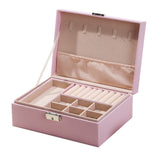 Jewelry Organizer Case Box Holder Storage Earring Ring Velvet Display Leather Pink