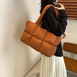 Puffer Tote Bag Large Quilted Puffy Handbag Lightweight Satchel Purse Caramel