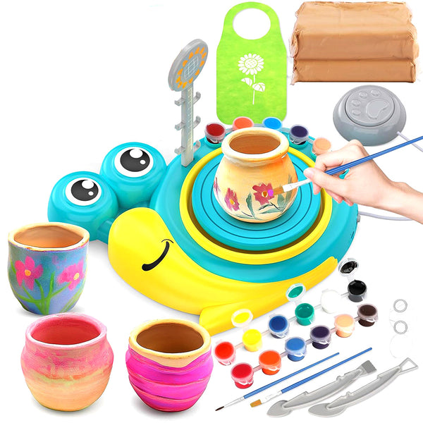 Pottery Wheel Kit for Kids Pottery Painting Set for Arts and Crafts Cyan