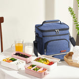 Insulated Lunch Box Leak-Proof Cooler Bag with 4 Pockets Navy Blue