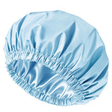 Reusable Polyester Satin Shower Cap Double-Layer Water-Resistant for Women Blue