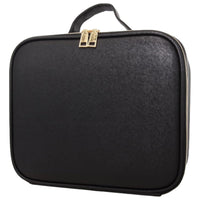 Travel Makeup Bag with Lighted Mirror Cosmetic Train Case with Adjustable Dividers Black