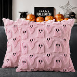 Halloween Ghost Decorative Pillow Cover Cute with Zipper for Home Office Pink