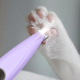 Cordless Pet Paw Trimmer with LED Light Rechargeable Grooming Tool for Dog Cat Purple