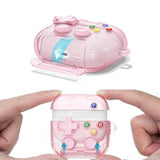 Case Cover for AirPods 4 Case Cover with Pressable Button Safety Lock & Phone Stand Clear Pink