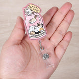 Cute Badge Clip Reel Retractable for Students Teachers Staff Pink