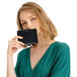 Genuine Leather Women's Wallet Short RFID Blocking Purse with Zipper Black