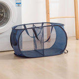 Popup Mesh Laundry Basket with 2 Compartments Folding Laundry Hamper Navy